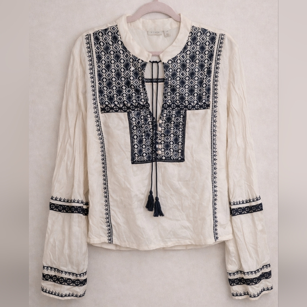 Boho Embroidered Blouse XXL | Festival Vacation Resortwear Tassel Top